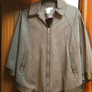 Cape faux leather trim on sleeves and bottom